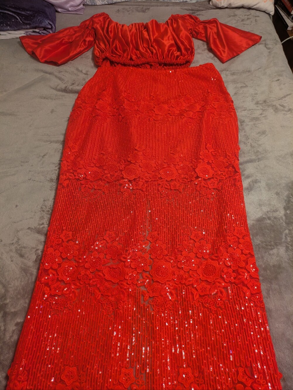 Handmade Red 2-Piece Sequin Skirt Set – Approx. L / 14-16